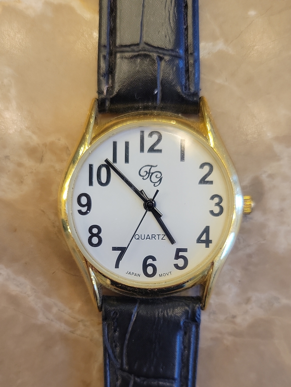 Faded GloryClassic Black Faux Croc Leather Strap Watch for Women